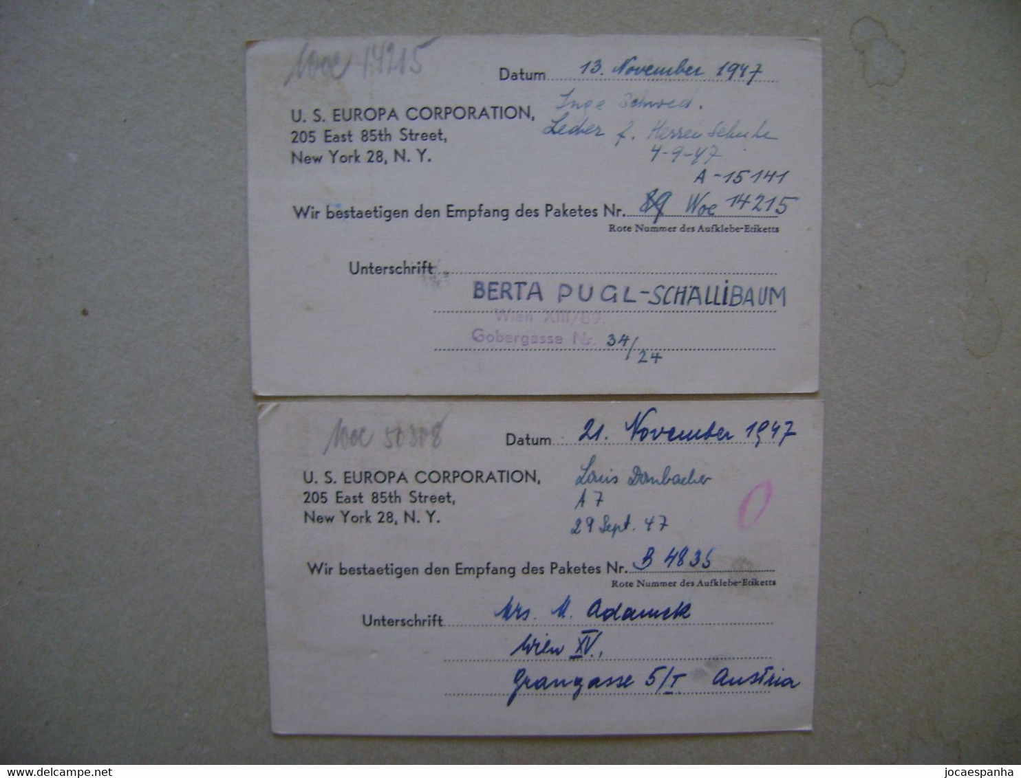 AUSTRIA - 2 CARDS SENT FROM WIEN TO NEW YORK (USA) IN 1947 IN THE STATE - Brieven En Documenten