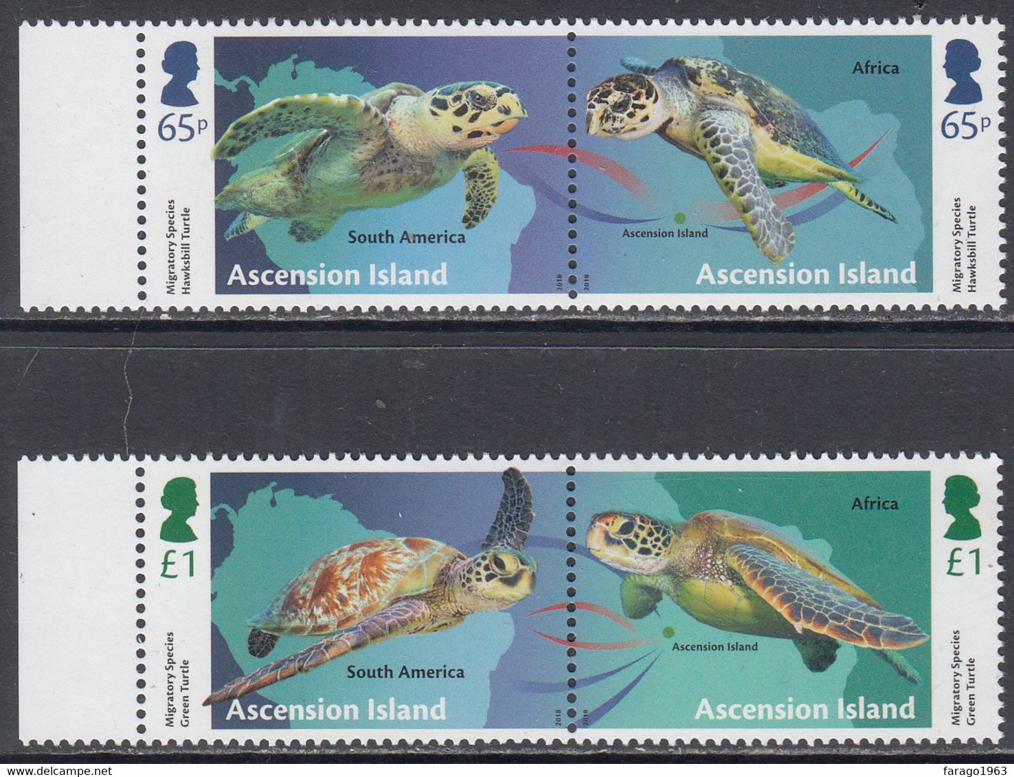 2018 Ascension Turtles Migration  Complete Set Of 2 Pairs MNH @ Below Face Value - Ascension