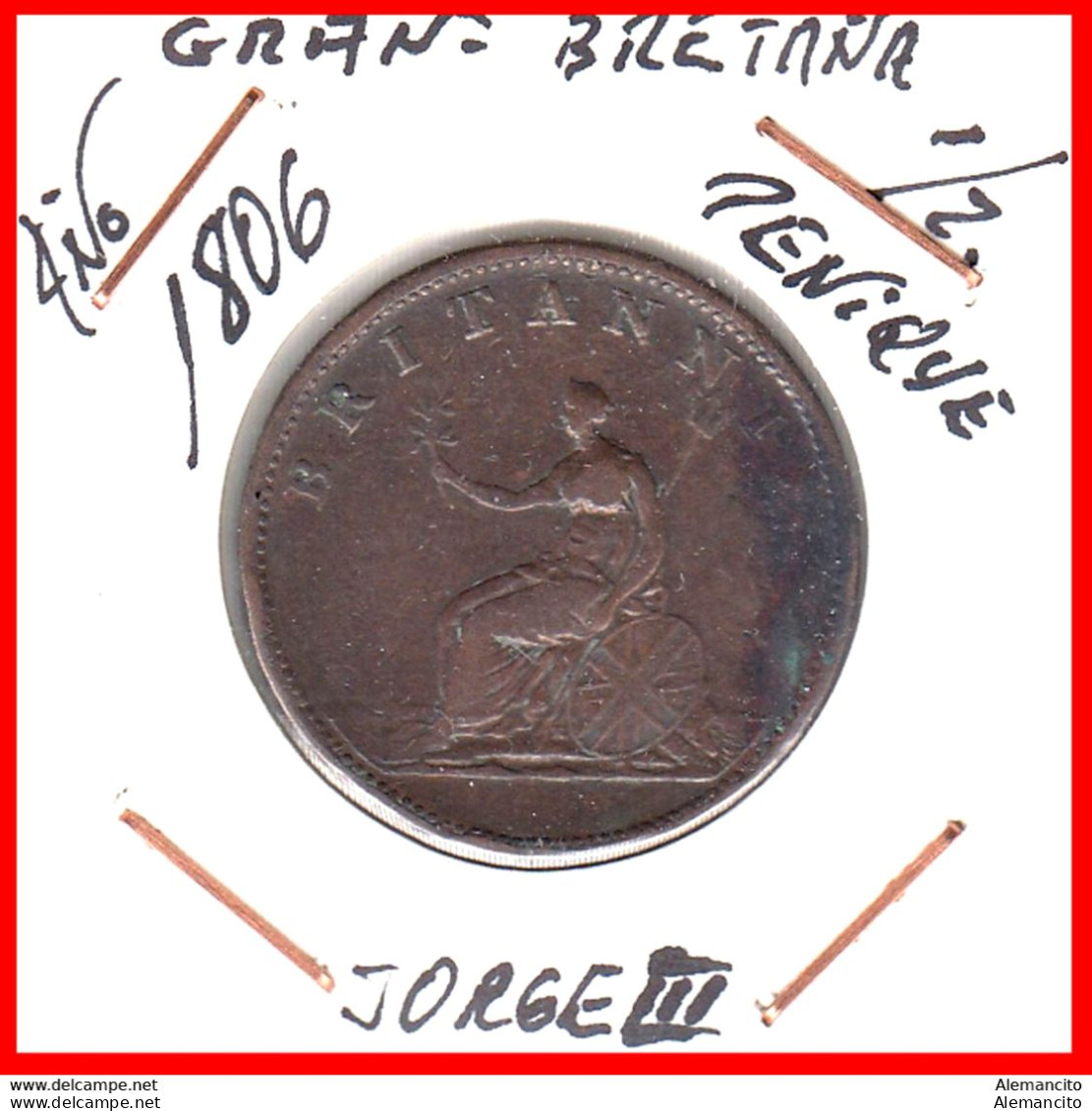 GRAN BRETAÑA MONEDA DE 1/2 PENIQUE DEL AÑO 1806 JORGE III - B. 1/2 Penny