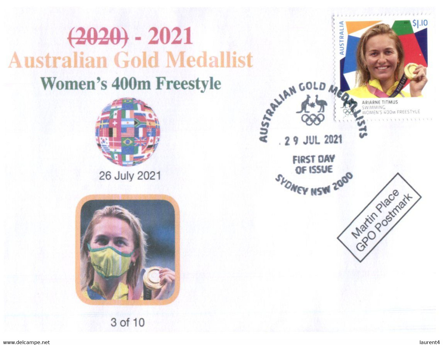 (WW 8) 2020 Tokyo Olympic Games - Swimming - Woman's 400 M Freestyle Gold (NEW Australia Post Stamp) - Sommer 2020: Tokio