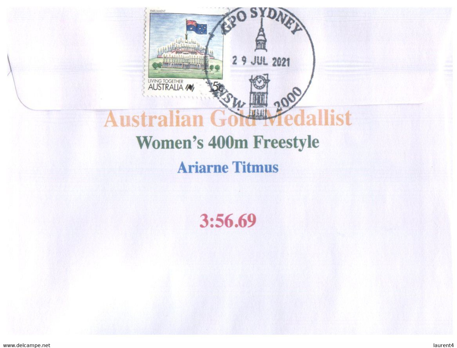 (WW 8) 2020 Tokyo Olympic Games - Swimming - Woman's 400 M Freestyle Gold (NEW Australia Post Stamp) - Sommer 2020: Tokio