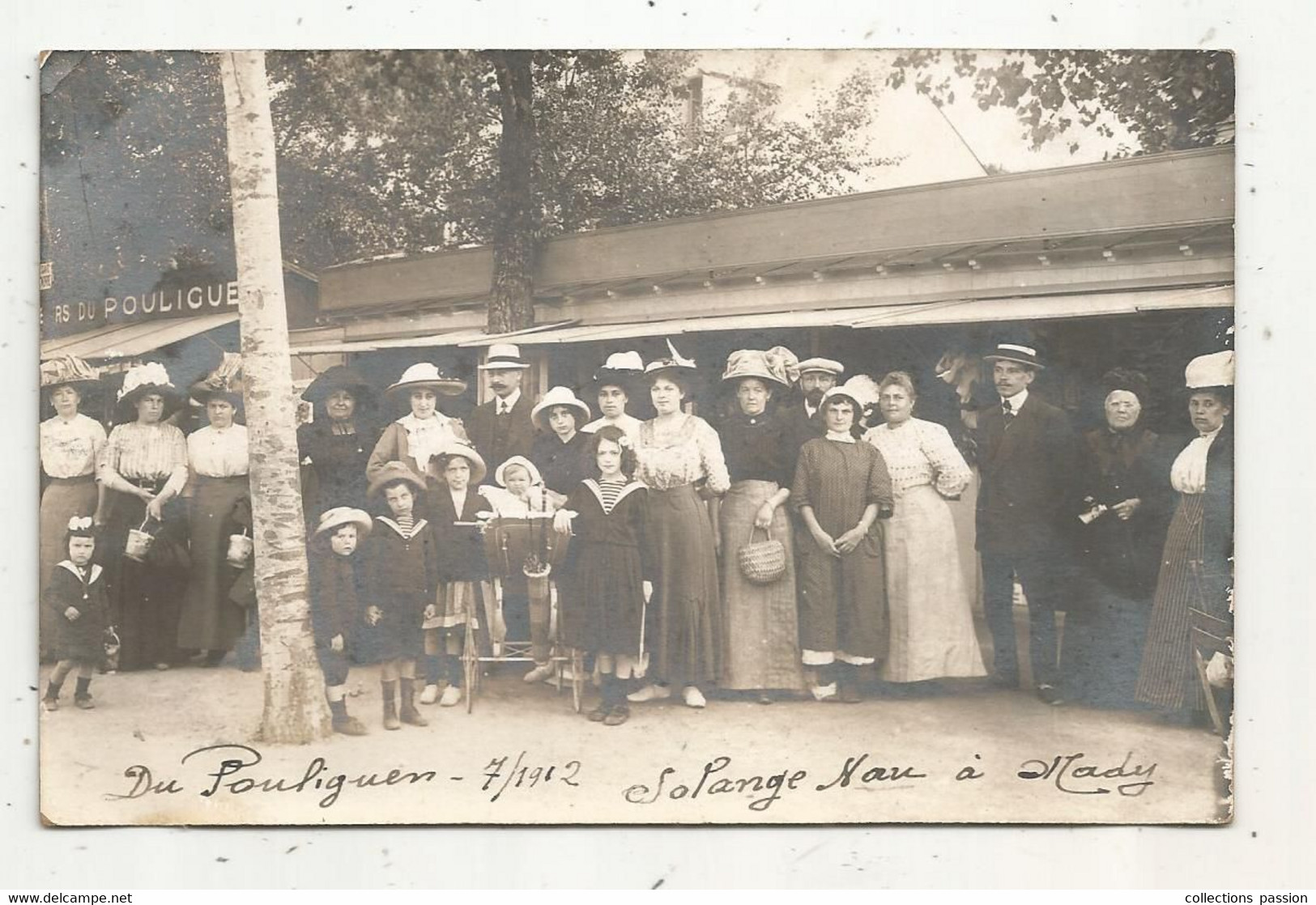 Cp ,carte Photo ,écrite 1912 , LE POULIGUEN ,44 , Enfants , Femmes ,hommes - Le Pouliguen