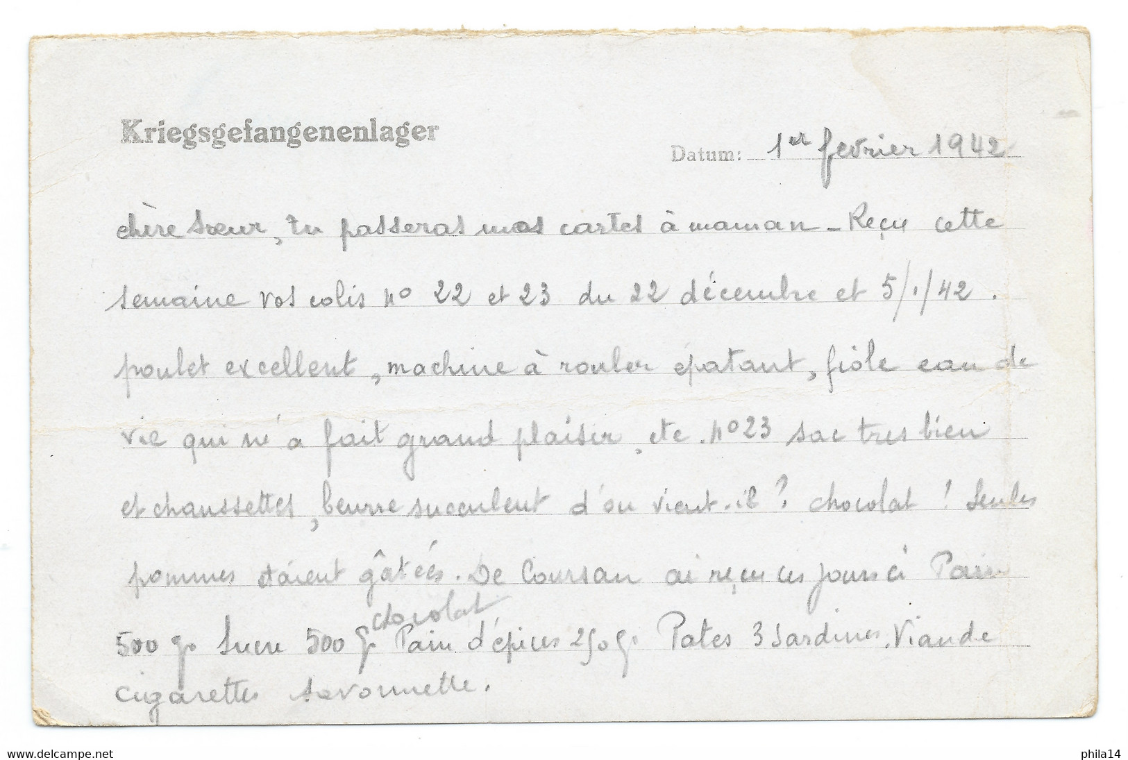 CORRESPONDANCE PRISONNIER DE GUERRE 1942 / LIMOUX POUR STALAG XIIIC - WW II