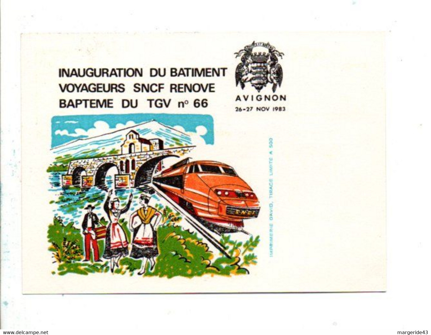 ENTIER TOUR EIFFEL REPIQUE INAUGURATION BATIMENT VOYAGEURS ET BAPTEME TGV N°66 à AVIGNON 1983 - Bijgewerkte Postkaarten  (voor 1995)