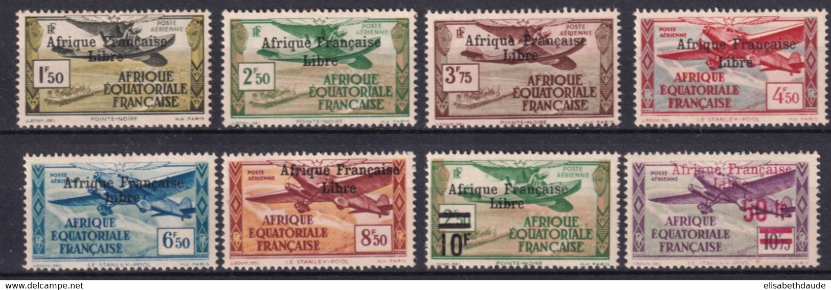 AEF - FRANCE LIBRE - 1940 - POSTE AERIENNE YVERT N° 14/21 * MH - COTE = 800 EUR. - Neufs