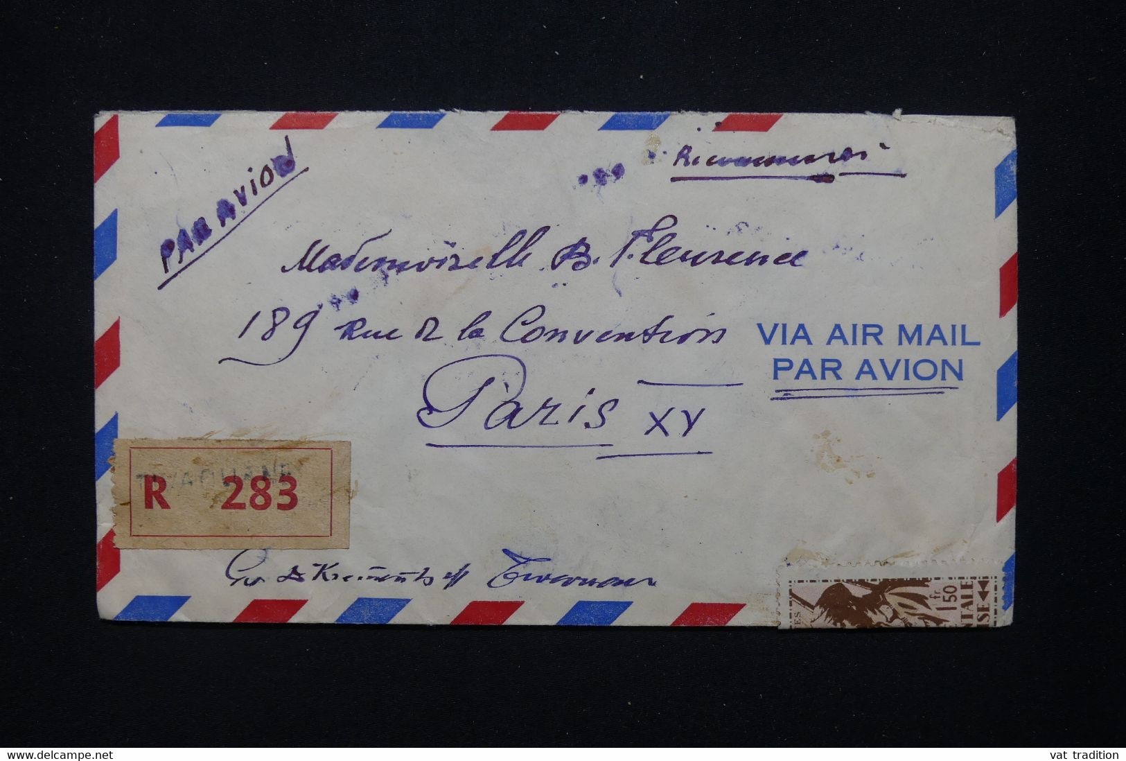 A.O.F. - Enveloppe En Recommandé De Douala Pour Paris En 1948 Par Avion, Affranchissement Au Verso - L 103136 - Lettres & Documents