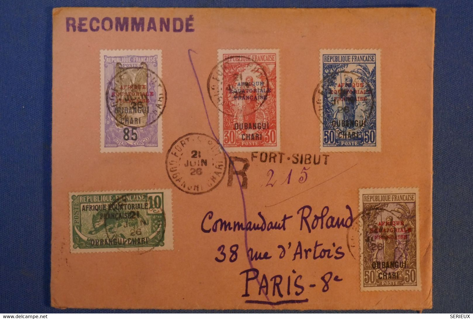 C. A E F OUBANGUI CHARI BELLE LETTRE RECO. RR 1926 RARE PETIT BUREAU FORT SIBUT  A PARIS R D ARTOIS + AFFR. PLAISANT - Storia Postale