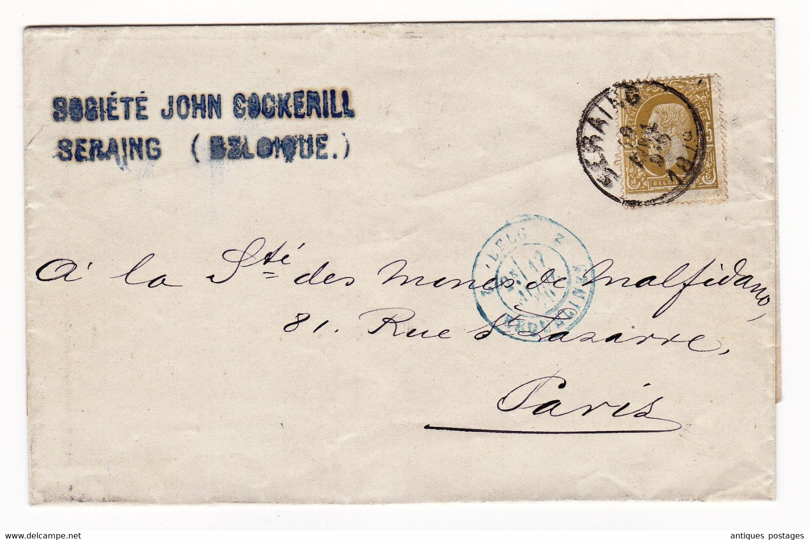 Lettre Sans Correspondance Seraing Belgique Société John Cockerill Timbre Léopold II 25 Centimes - 1869-1883 Leopold II.