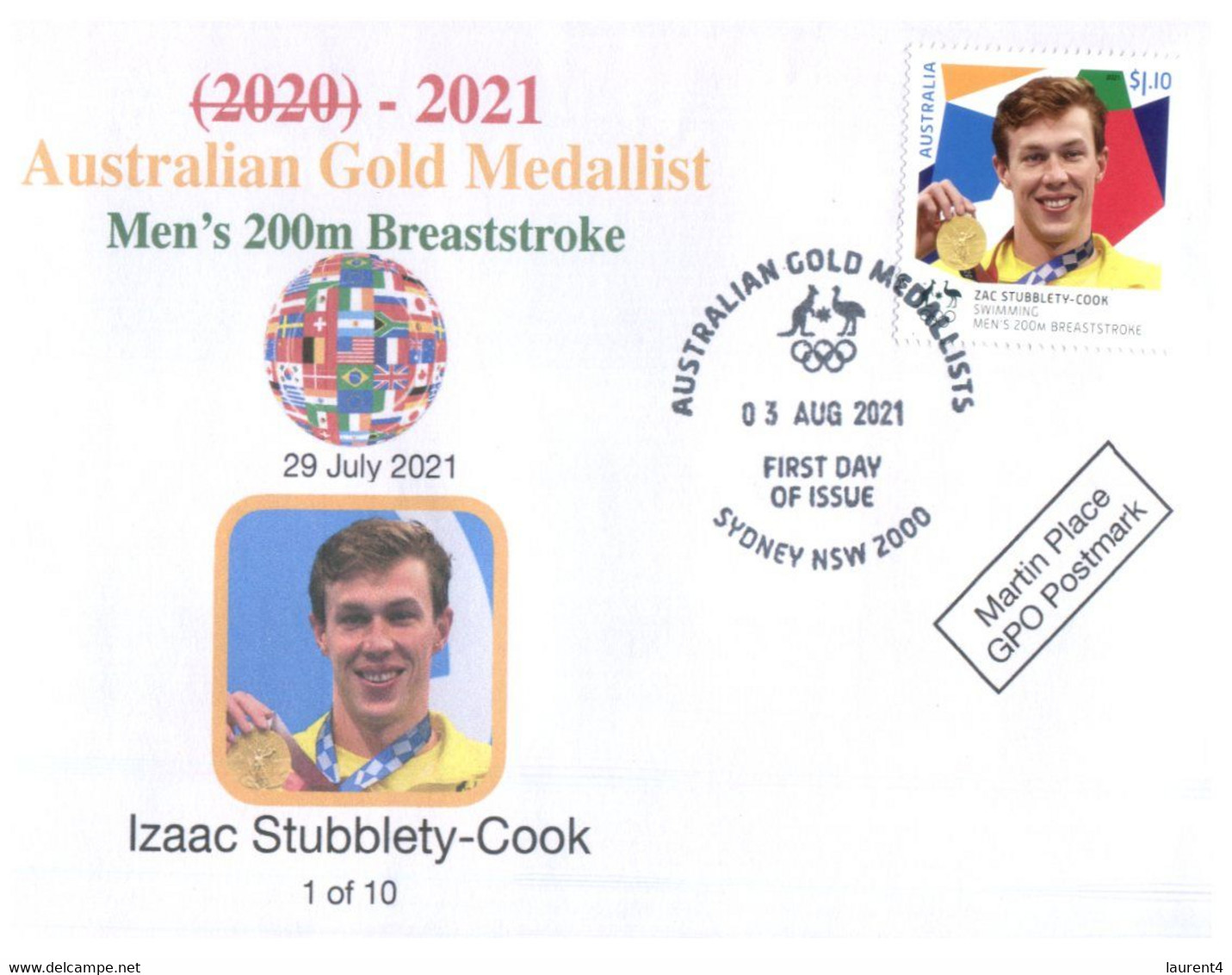 (WW 8 A) 2020 Tokyo Summer Olympic Games - Australia Gold Medal 3-8-2021 - Men's 200m Breastsroke (new Olympic Stamp) - Sommer 2020: Tokio