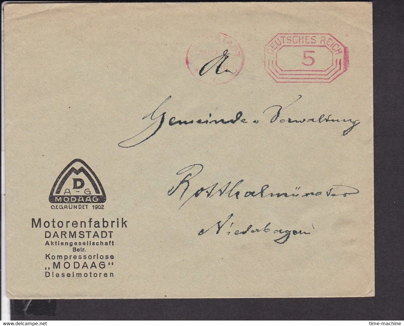 Brief  Deutsches Reich Freistempel Darmstadt , Motorenfabrik - Briefe U. Dokumente