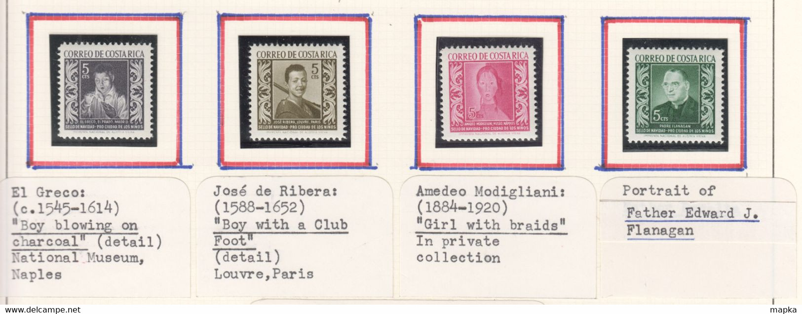 ARG143_1 1959 COSTA RICA COMPULSORY SURCHARGE ART PAINTINGS MICHEL #3-6 1SET MNH,LH - Costa Rica