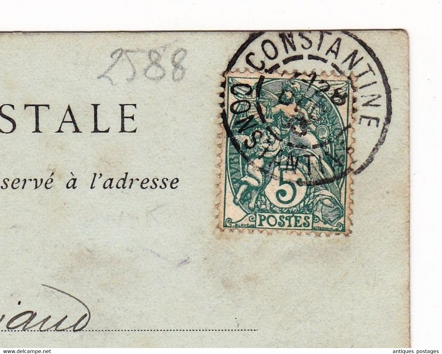 Carte Postale 1904 Algérie Cachet Constantine Type Blanc 5 Centimes Tusson Charente - Storia Postale