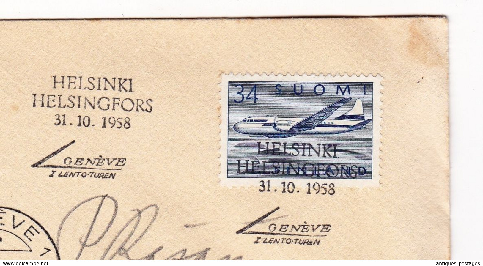 Lettre Helsinki Helsingfors Finlande Suomi 1958 Avion Aviation Genève Suisse Poste Aérienne - Lettres & Documents