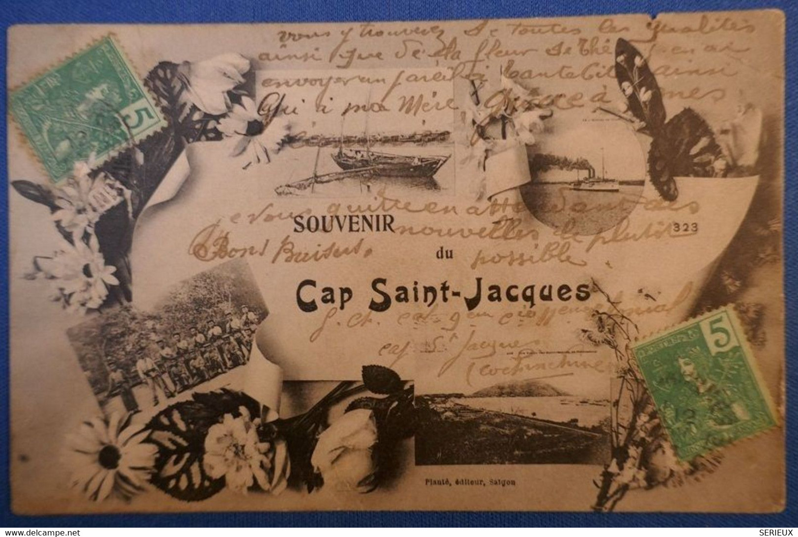 A36 BELLE CARTE INDOCHINE 1908 SAIGON CAP ST JACQUES POUR PARIS - Lettres & Documents