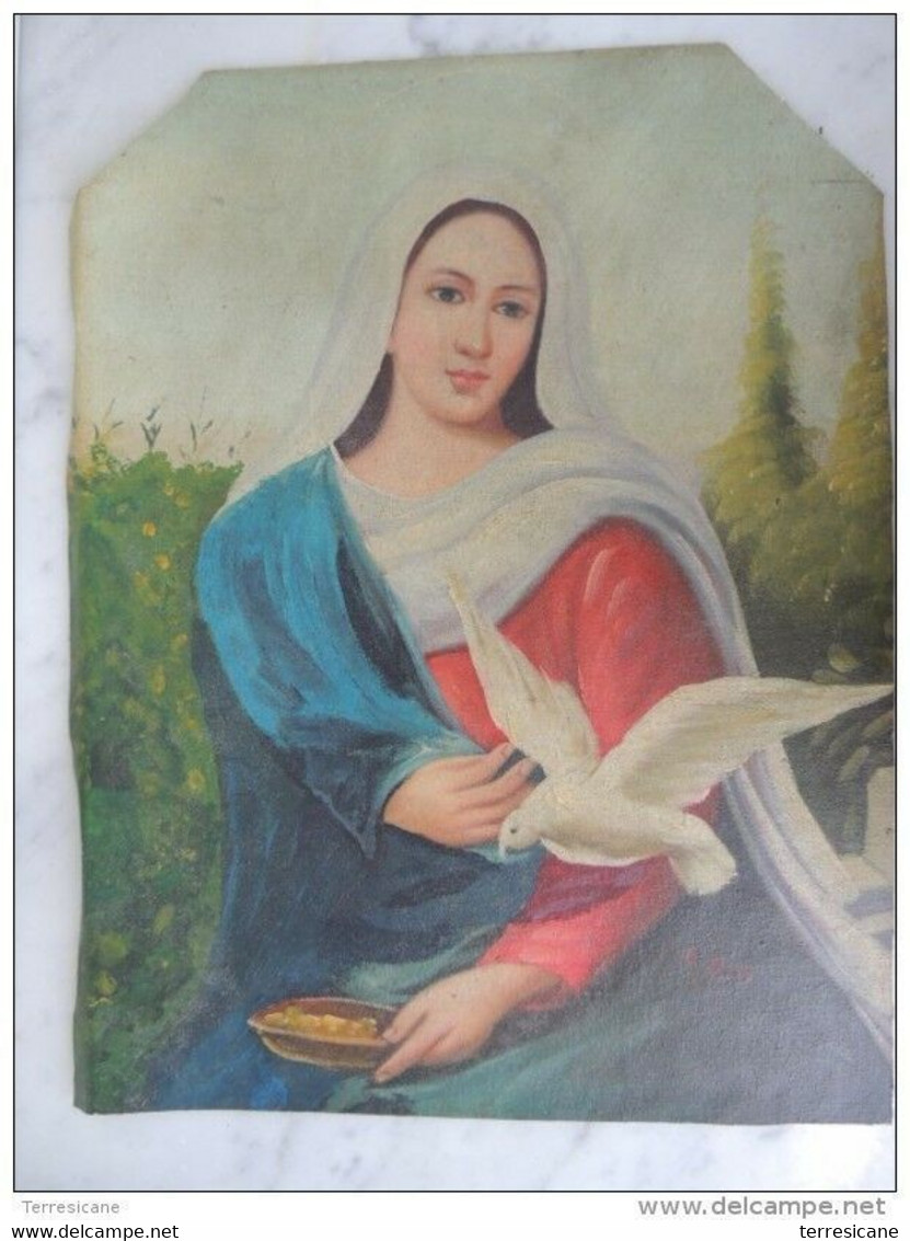Anonino Frammento Olio Su Tela Vecchia Madonna Con Colomba Della Pace 35x45 - Oils