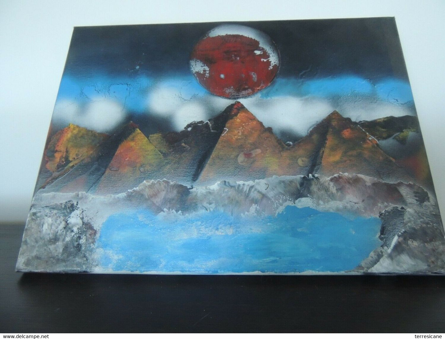 MARS TECNICA MISTA SU TELA 40X30 FIRMA SUL RETRO SPACE ART UFO ALIEN - Olii