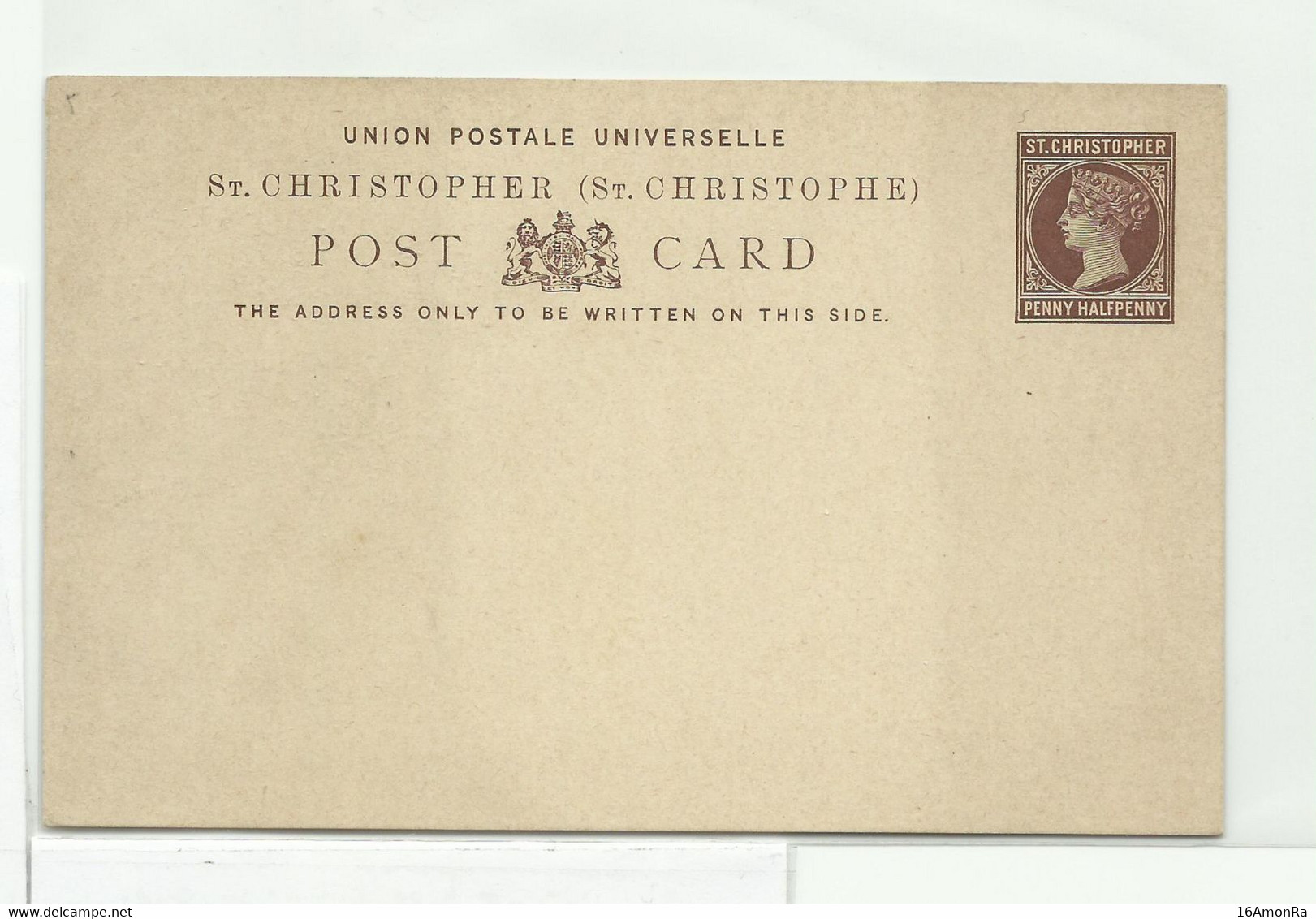 ST CHRISTOPHER E.P. Carte Postal Stationery Card 1½p. Brown On Cream, Mint.  Very Fresh.   Belle Fraîcheur.   TB - W1106 - St.Christopher-Nevis-Anguilla (...-1980)