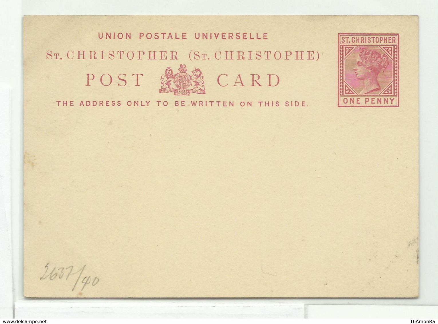 ST CHRISTOPHER E.P. Carte Postal Stationery Card 1p. Red On Cream, Mint.  Very Fresh.   Belle Fraîcheur.   TB - W1107 - St.Christopher-Nevis & Anguilla (...-1980)