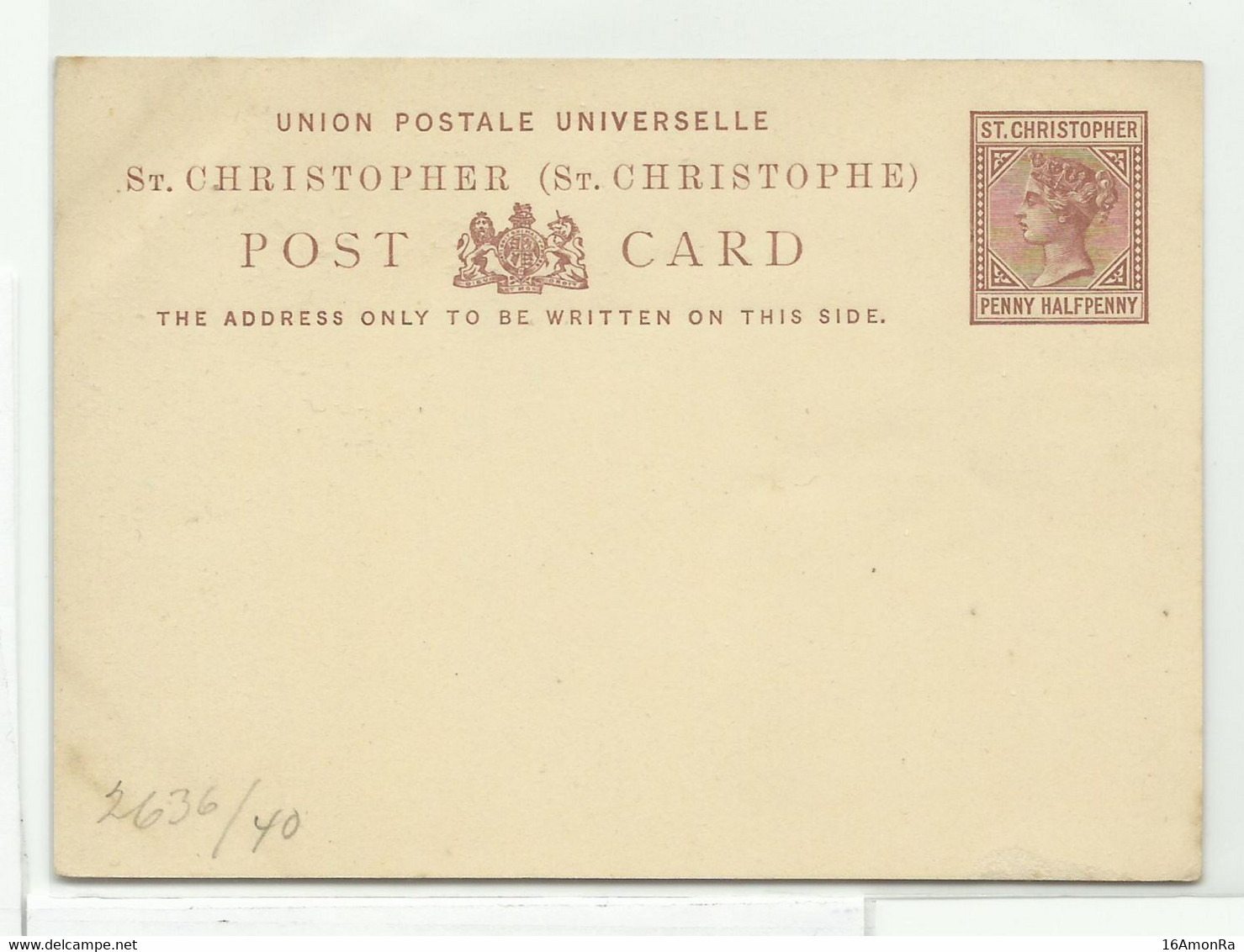 ST CHRISTOPHER E.P. Carte Postal Stationery Card 1½p. Light Brown On Cream, Mint.  Very Fresh.   Belle Fraîcheur.   TB - - St.Christopher-Nevis & Anguilla (...-1980)