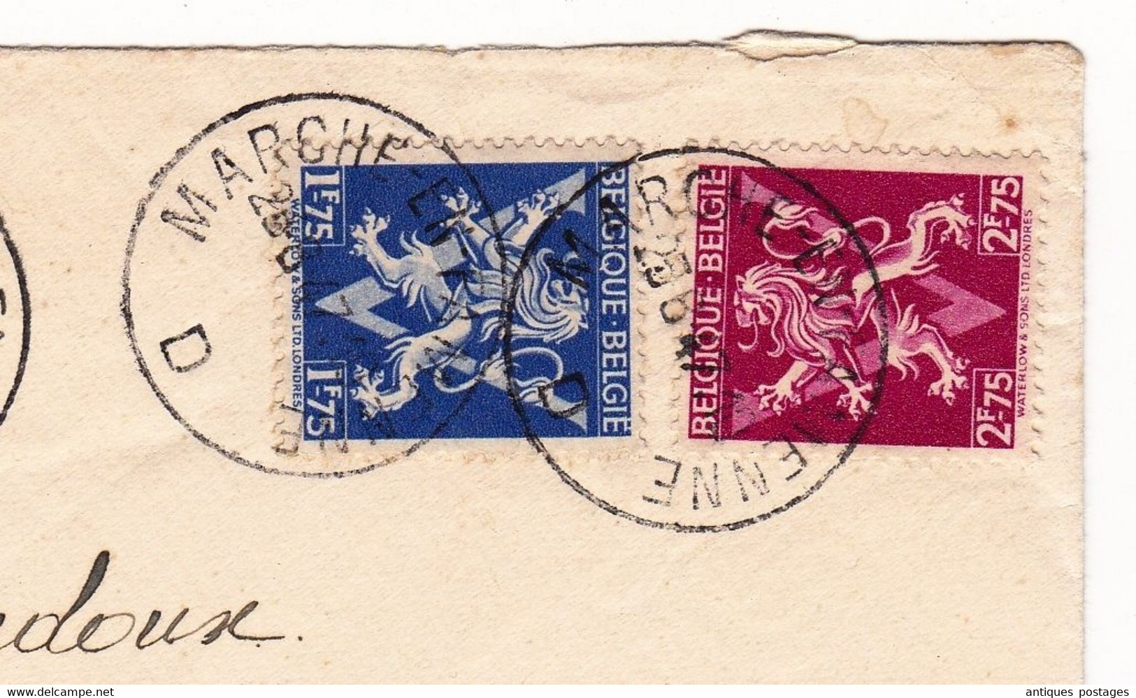 Lettre Recommandée 1949 Marche En Famenne Belgique Lion Héraldique Sur V De La Victoire Bruxelles - 1929-1937 Heraldischer Löwe