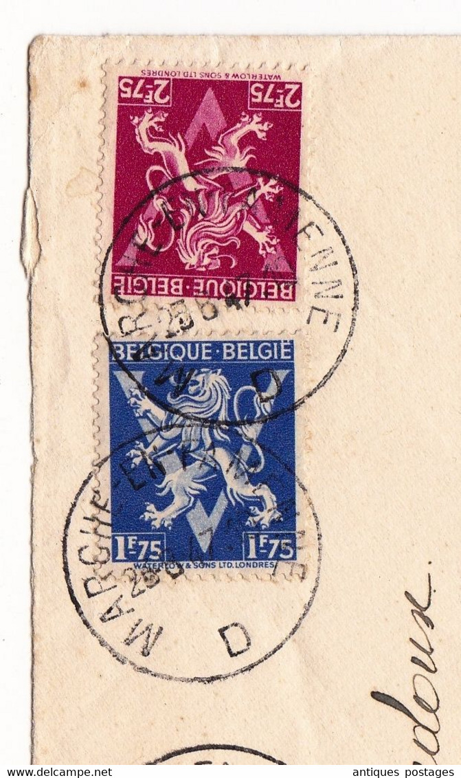 Lettre Recommandée 1949 Marche En Famenne Belgique Lion Héraldique Sur V De La Victoire Bruxelles - 1929-1937 León Heráldico