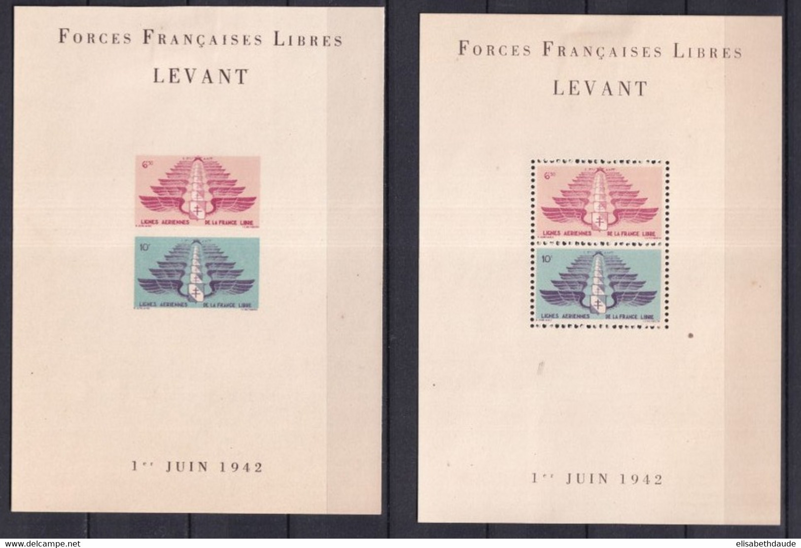 LEVANT - FRANCE LIBRE - 1942 - BLOCS YVERT N° 1A/B (*) EMIS SANS GOMME - COTE 2022 = 80 EUR. - Unused Stamps
