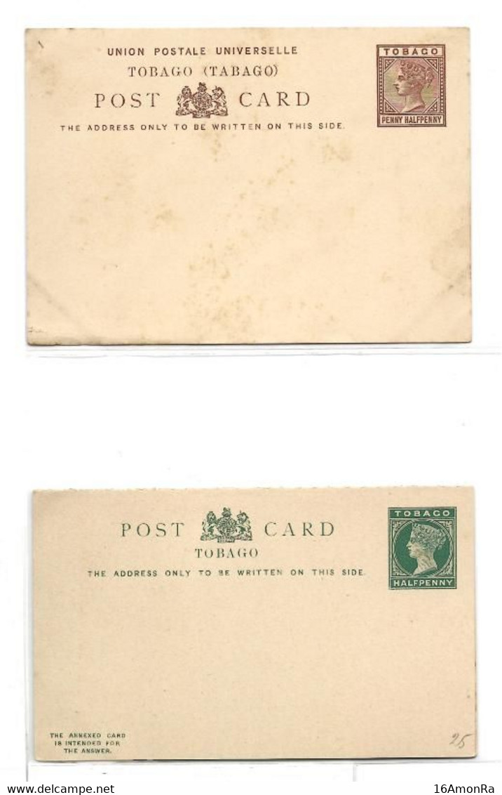 TOBAGO 2 E.P. Carte Postal Stationery Card 1½p. Brown On Cream And ½p. Green On Cream, Mints .  Very Fresh.   Belle Fraî - Trinidad & Tobago (...-1961)