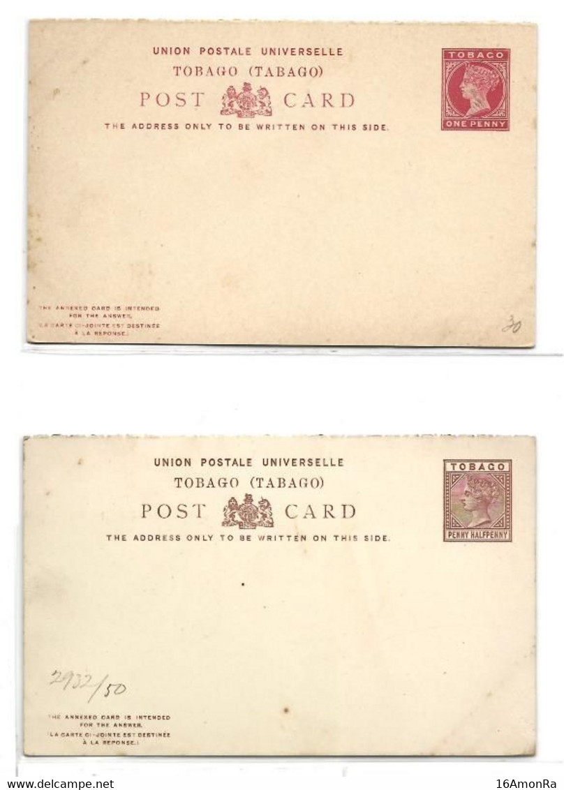 TOBAGO 2 E.P. Carte Avec Réponse 2 Postal Stationery Reply Card 1½p. Brown On Cream And 1p. Red On Cream, Mints .  Very - Trinidad & Tobago (...-1961)