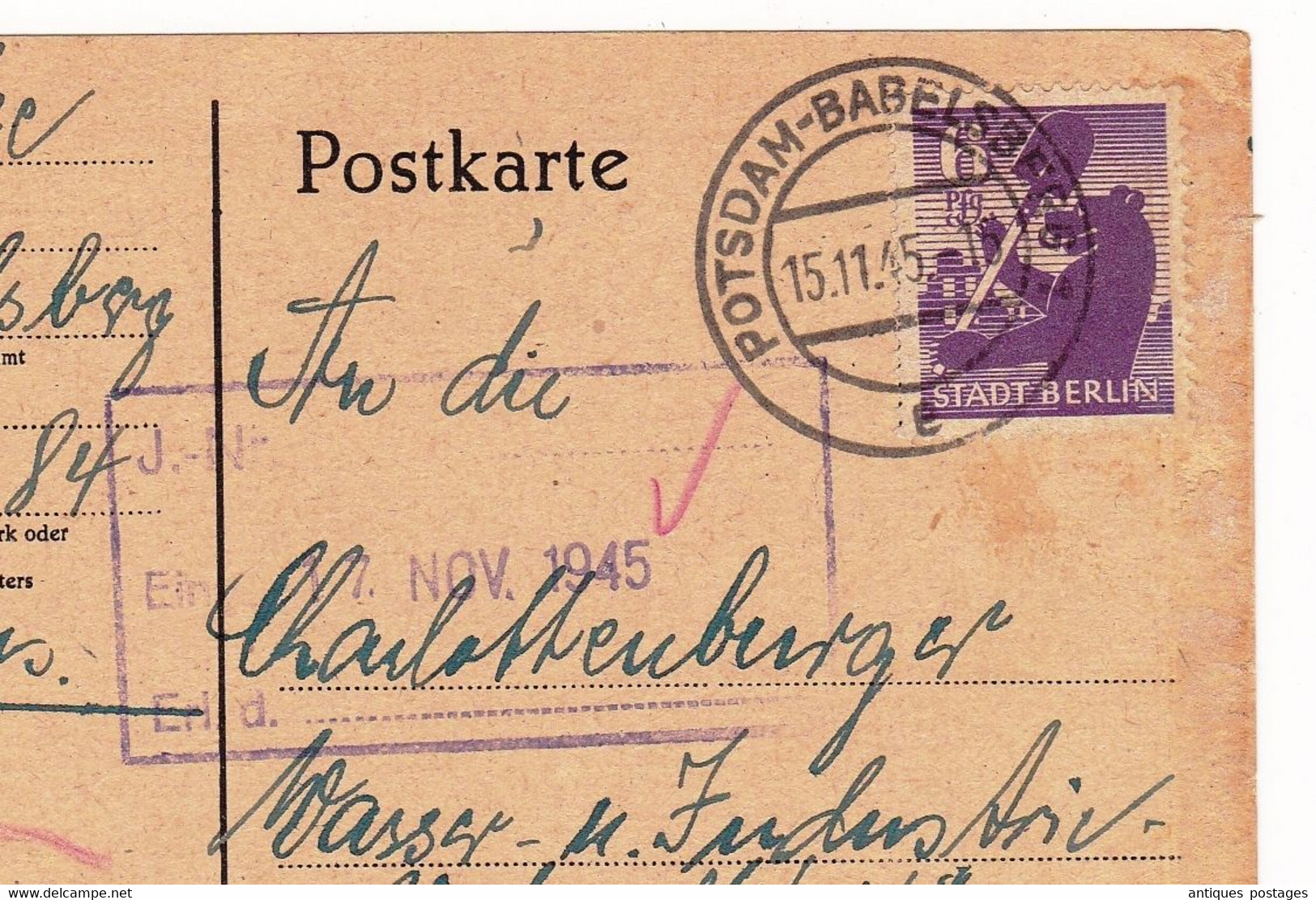 Postkarte Potsdam Babelsberg 1945 Occupation Alliés Stadt Berlin Ours Bären Bear Soviet Zone - Brieven En Documenten