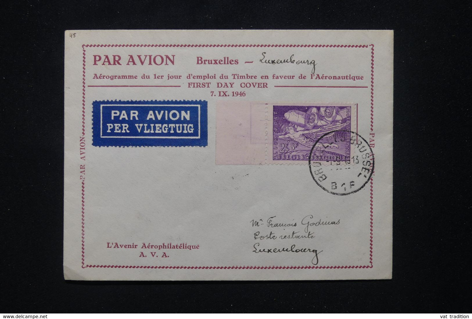 BELGIQUE - Aérogramme Du 1 Er Jour  D'emploi Du Timbre En Faveur  De L'Aéronautique En 1946 Pour Luxembourg  - L 103182 - Aerogramas