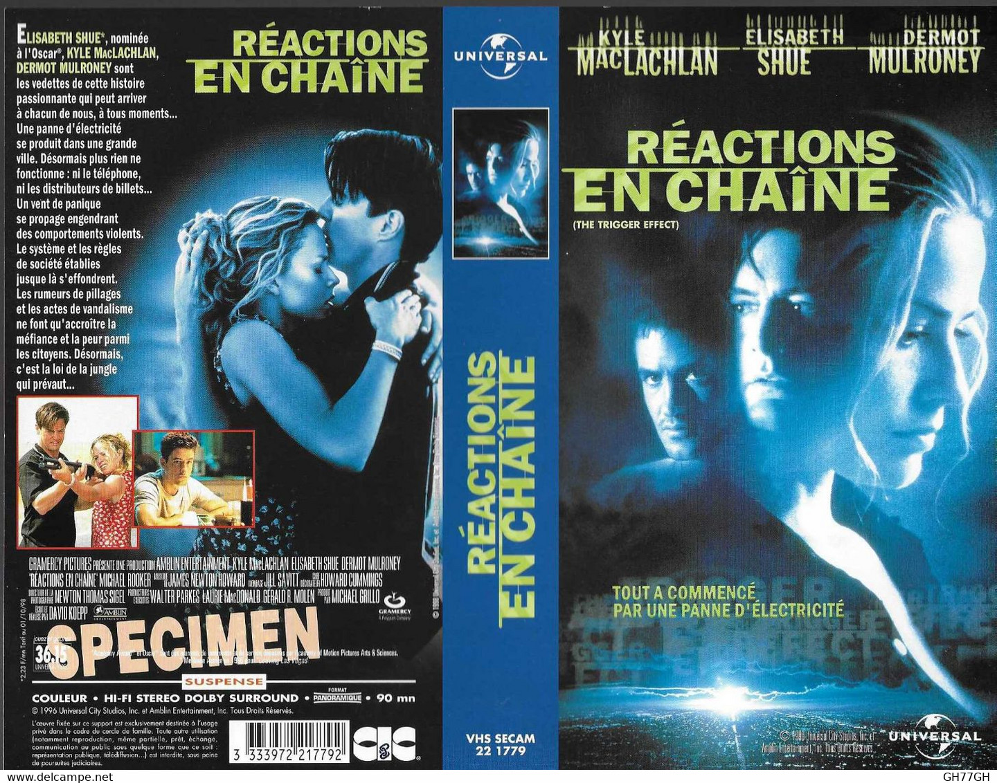 "REACTIONS EN CHAINE" -jaquette SPECIMEN Originale CIC VIDEO -the Trigger Effect - Azione, Avventura