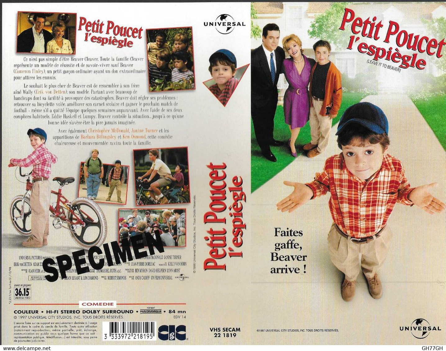 "PETIT POUCET L'ESPIEGLE" -jaquette SPECIMEN Originale CIC VIDEO -leave It To Beaver - Comedy