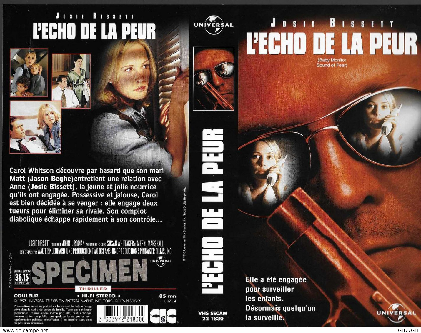 "L'ECHO DE LA PEUR" -jaquette SPECIMEN Originale CIC VIDEO -baby Monitor Sound Of Fear - Drama