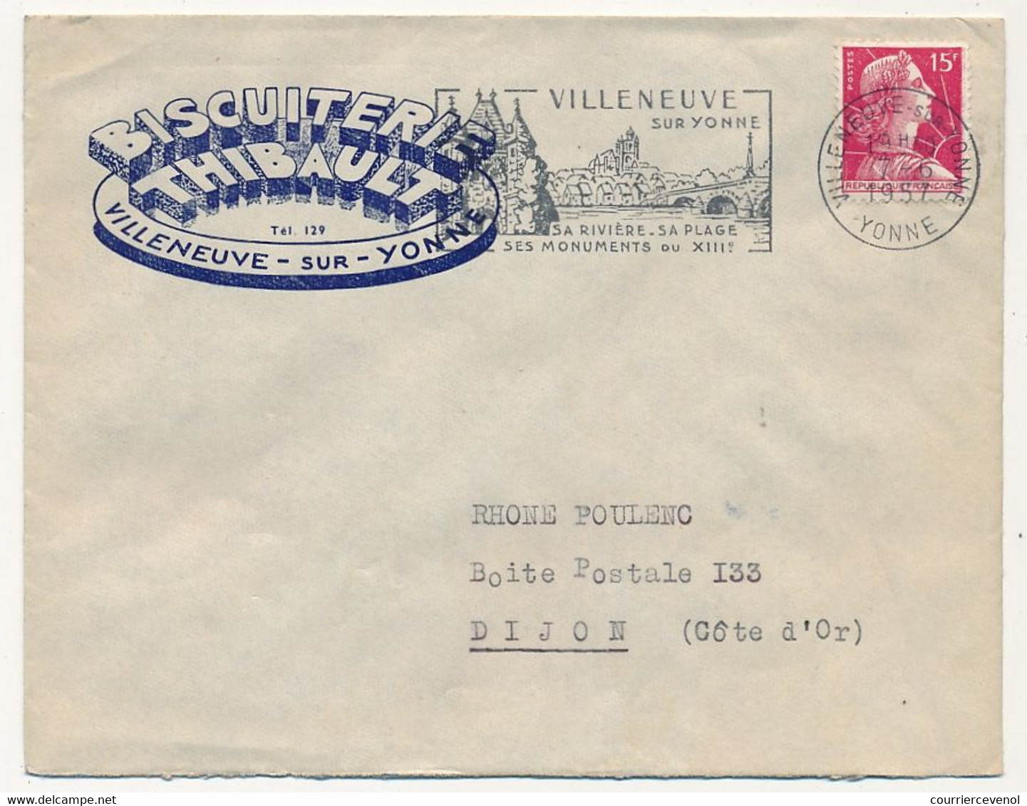 FRANCE - Env. En-tête "Biscuiterie Thibault - Villeneuve S/Yonne" Affr Muller 1957 - Levensmiddelen