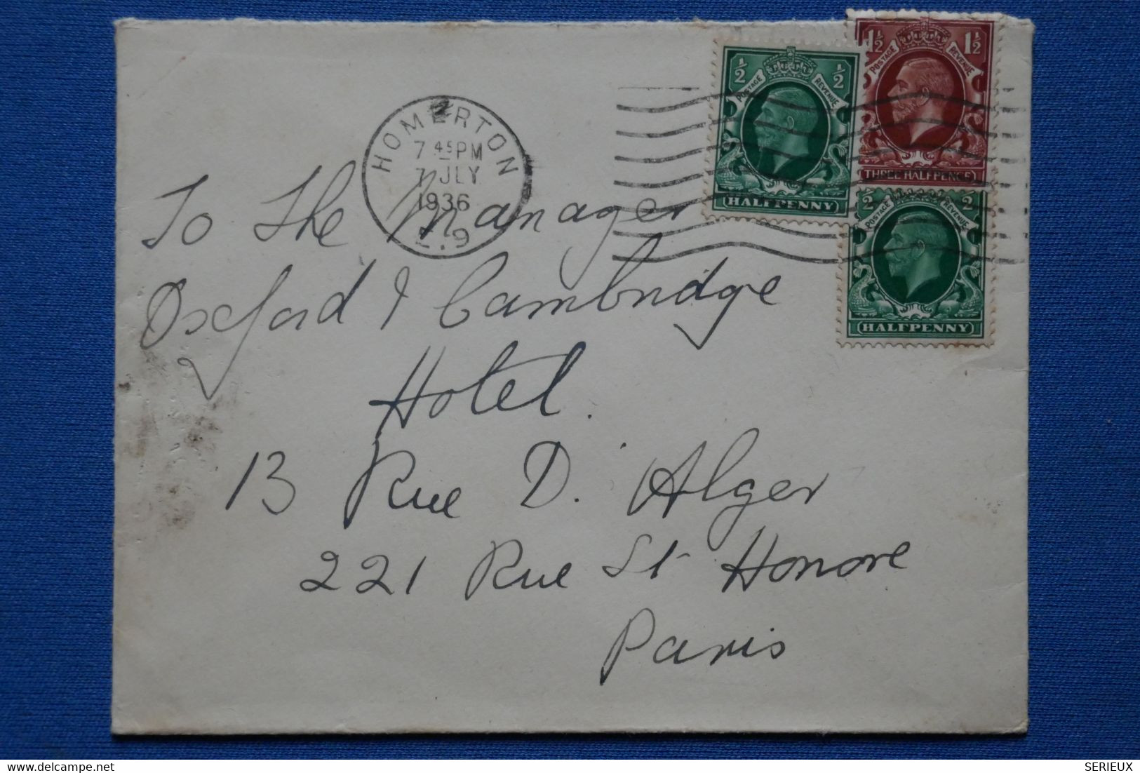 Y8  GRANDE BRETAGNE  BELLE LETTRE   1936  HOMERTON  POUR  PARIS FRANCE+ AFFRANCHISSEMENT PLAISANT - Brieven En Documenten