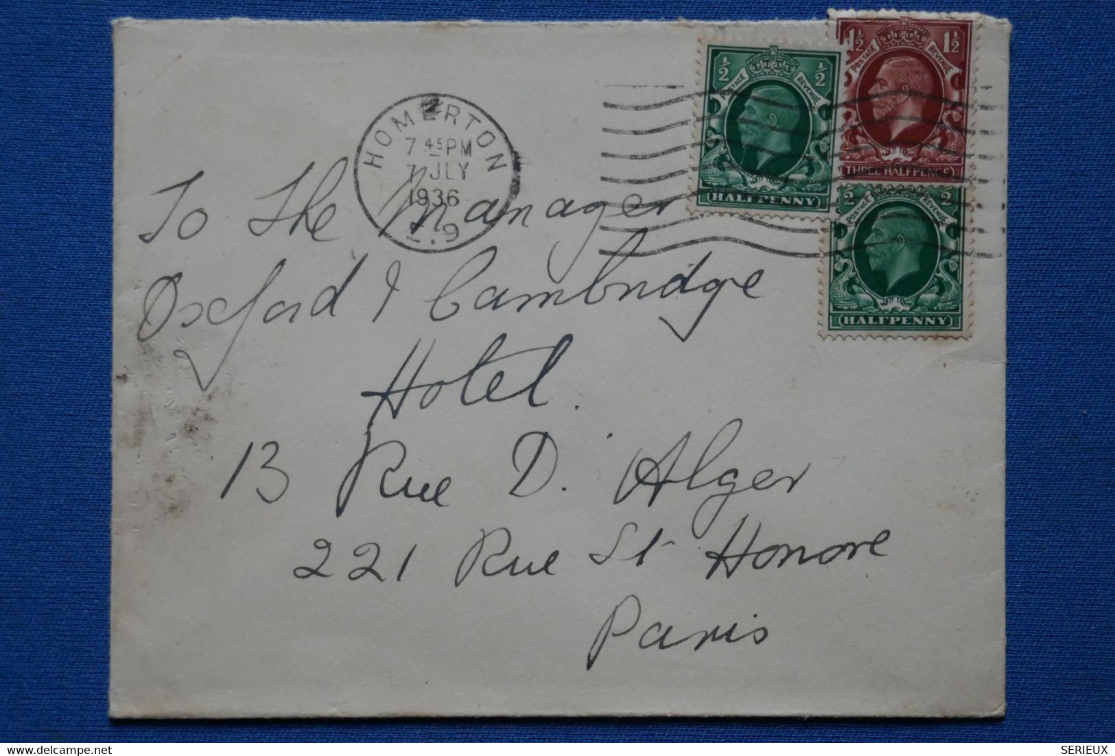 Y8  GRANDE BRETAGNE  BELLE LETTRE   1936  HOMERTON  POUR  PARIS FRANCE+ AFFRANCHISSEMENT PLAISANT - Cartas & Documentos