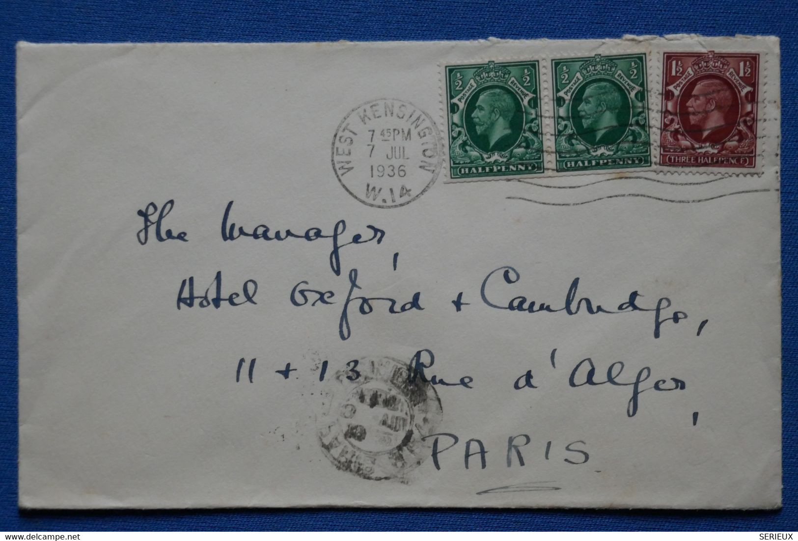 Y8  GRANDE BRETAGNE  BELLE LETTRE   1936  LONDON   POUR  PARIS FRANCE+ AFFRANCHISSEMENT PLAISANT - Lettres & Documents