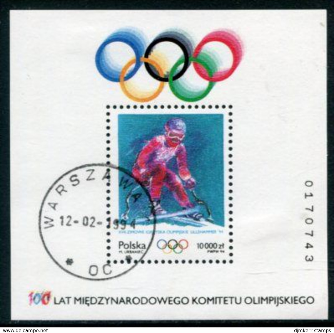 POLAND 1994 Winter Olympics Block Used  Michel Block 125 - Usati