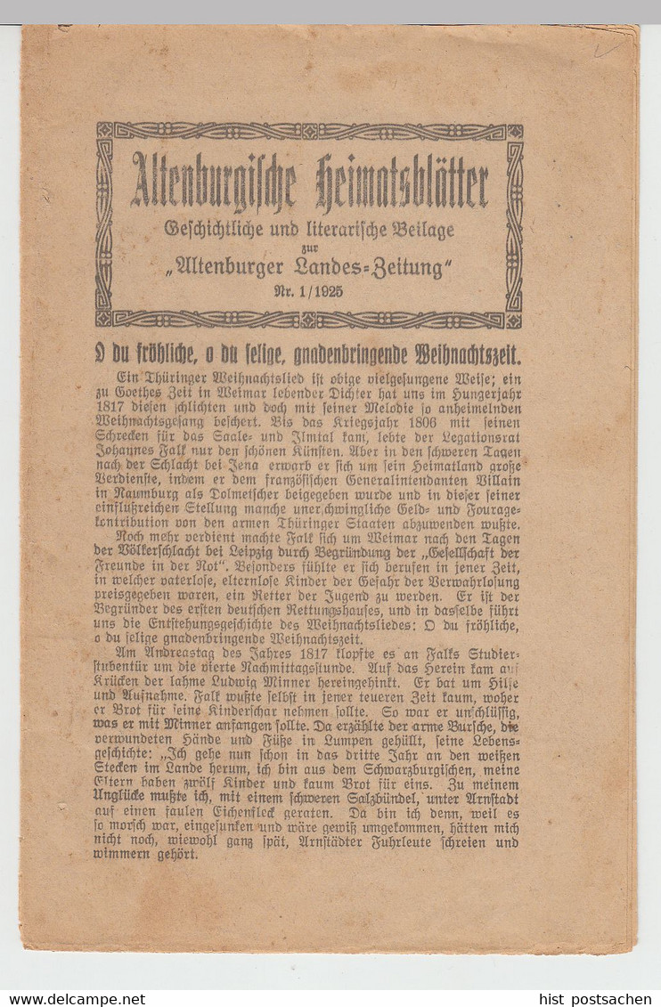 (Bu8) Altenburgische Heimatsblätter, Heft, 8 Seiten, Nr.1 1925 - Autres & Non Classés