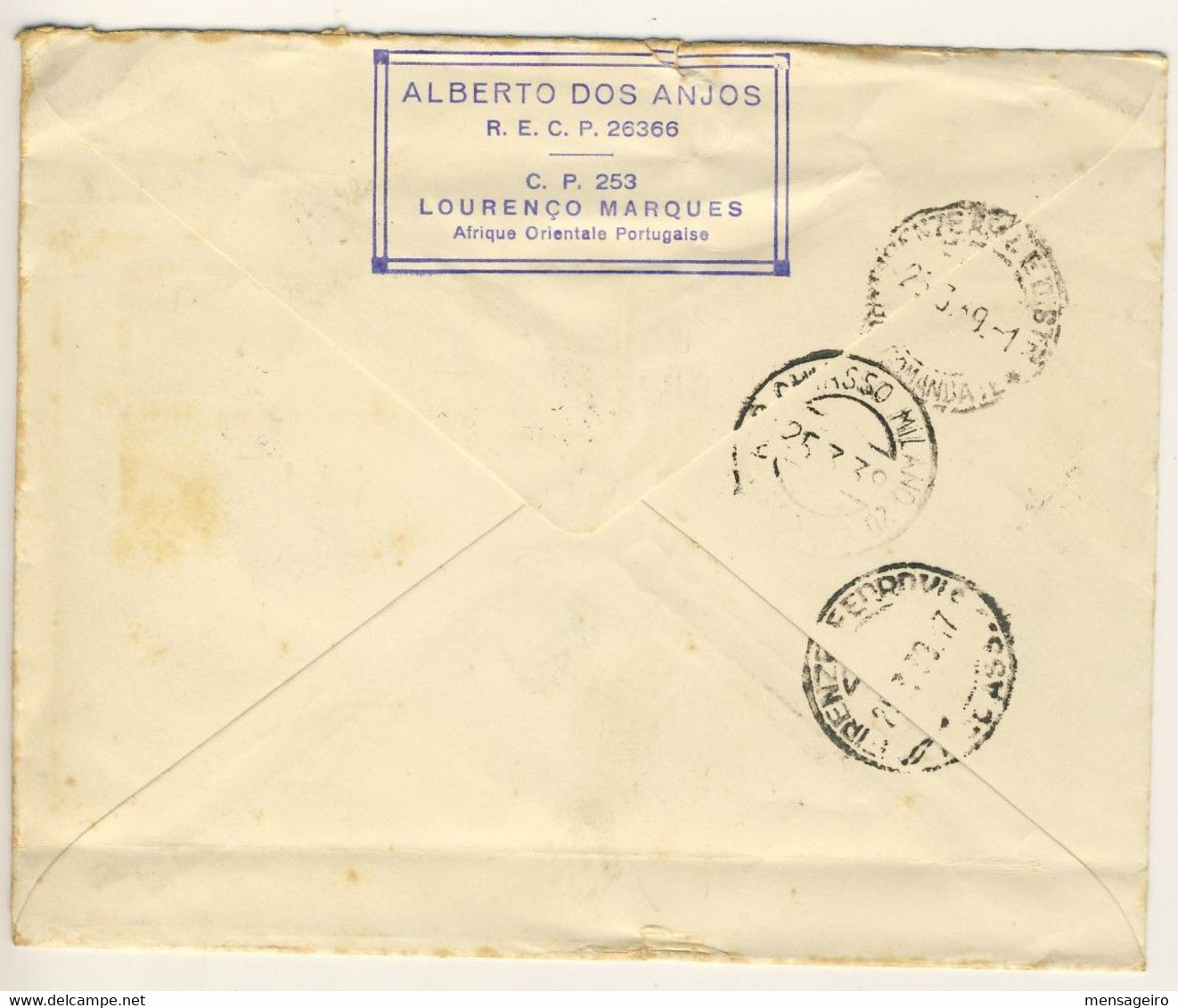 (C02) - MOZAMBIQUE - AFINSA N°271+272 X2+274+275X3+297+ CORREO AEREO N°6 - LETTRE AVION LOURENCO MARQUES => ITALIE 1939 - Mozambique