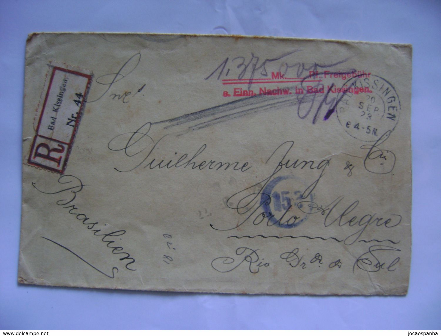 GERMANY - LETTER SENT FROM BAD KISSINGEN TO PORTO ALEGRE (BRAZIL) IN 1923 IN THE STATE - Andere & Zonder Classificatie