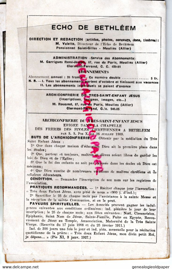 03-MOULIN-RELIGION - L' ECHO DE BETHLEEM-ARCHICONFRERIE SAINT ENFANT JESUS-JANVIER 1945- PENSIONNAT SAINT GILLES-NOEL- - Religión