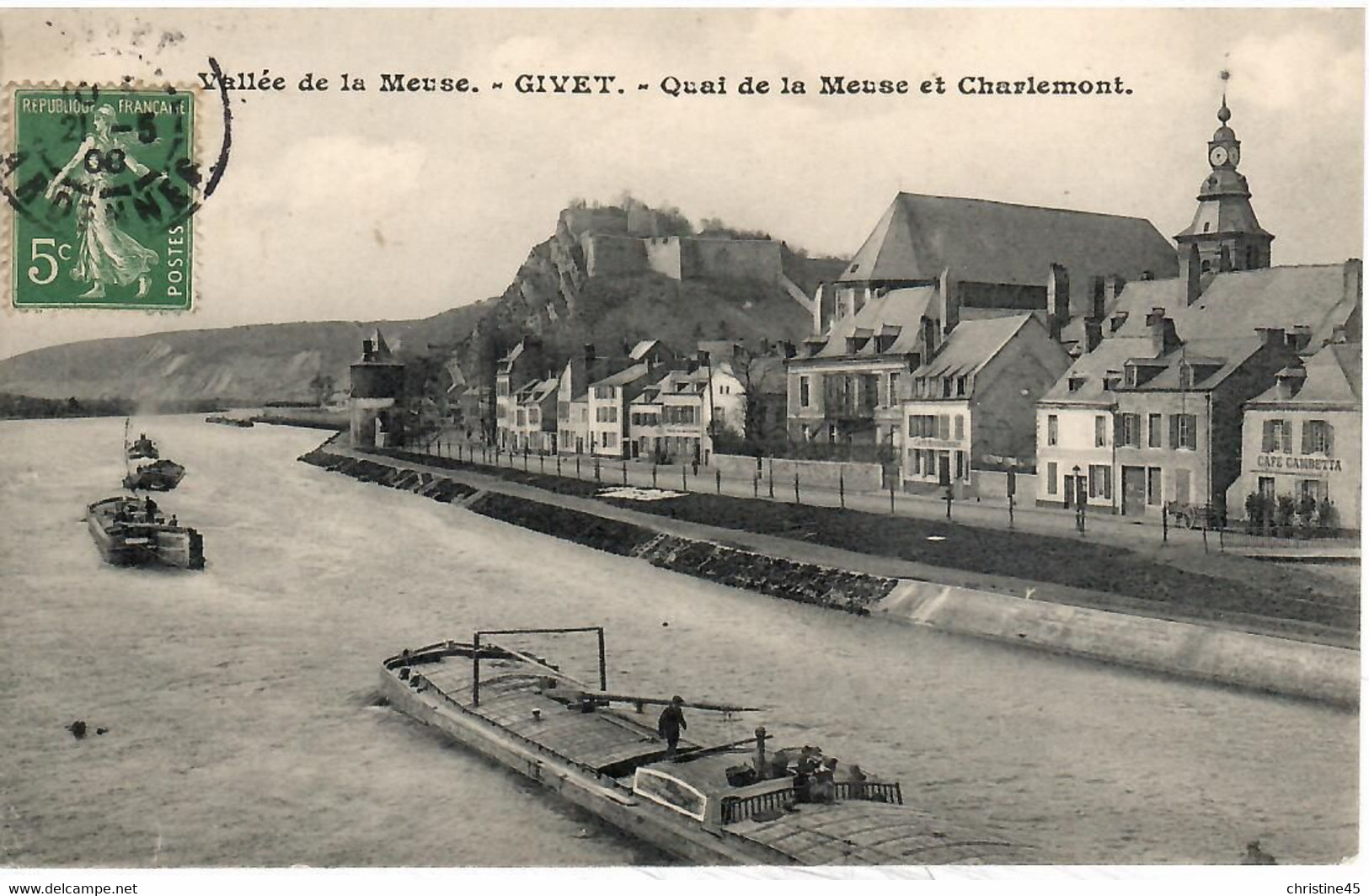 PENICHE     GIVET   QUAI DE LA MEUSE ET CHARLEMONT - Binnenschepen