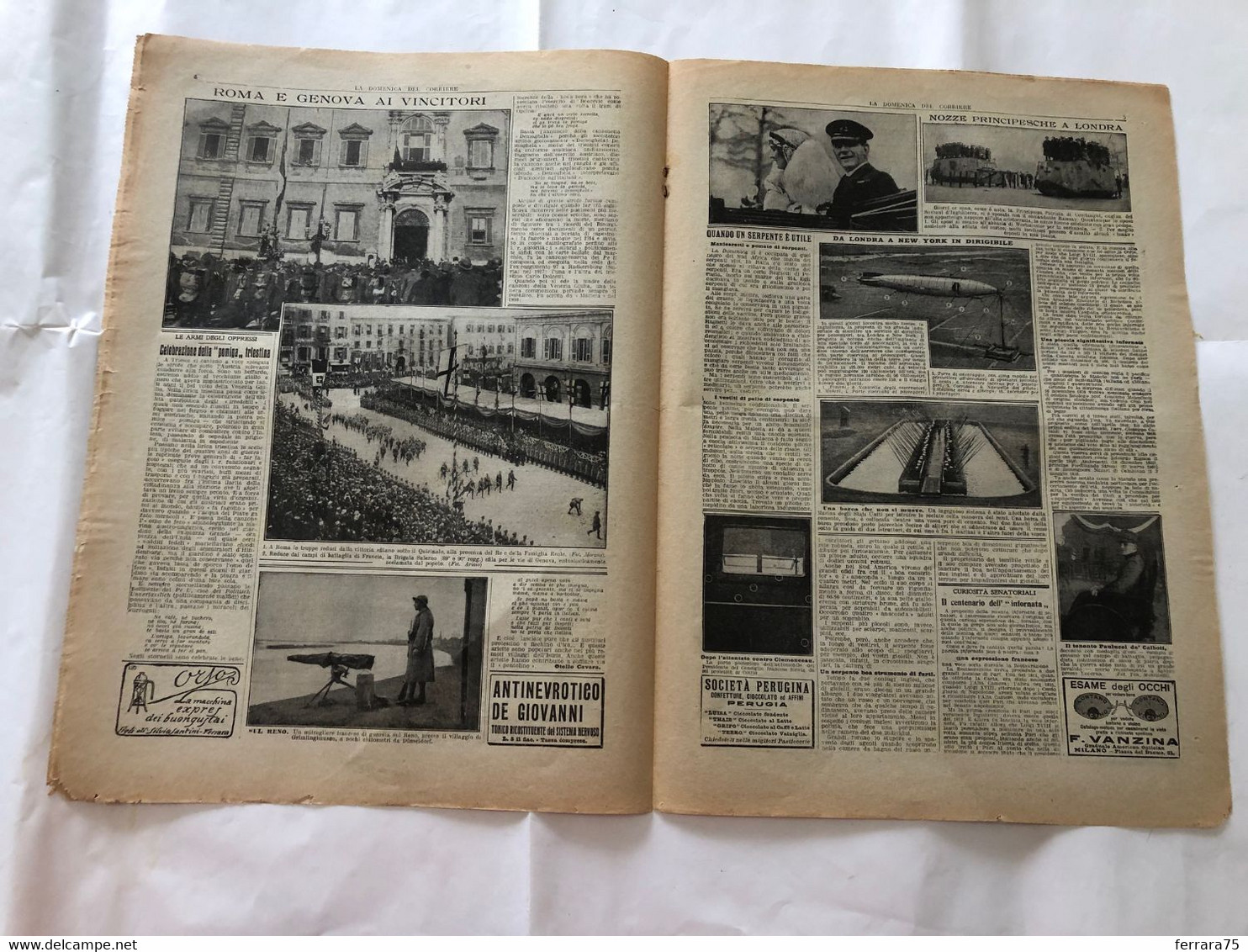 WW1 LA DOMENICA DEL CORRIERE N.11 1919 GEN.CHIONETTI ROMA RENO TRIESTE - War 1914-18