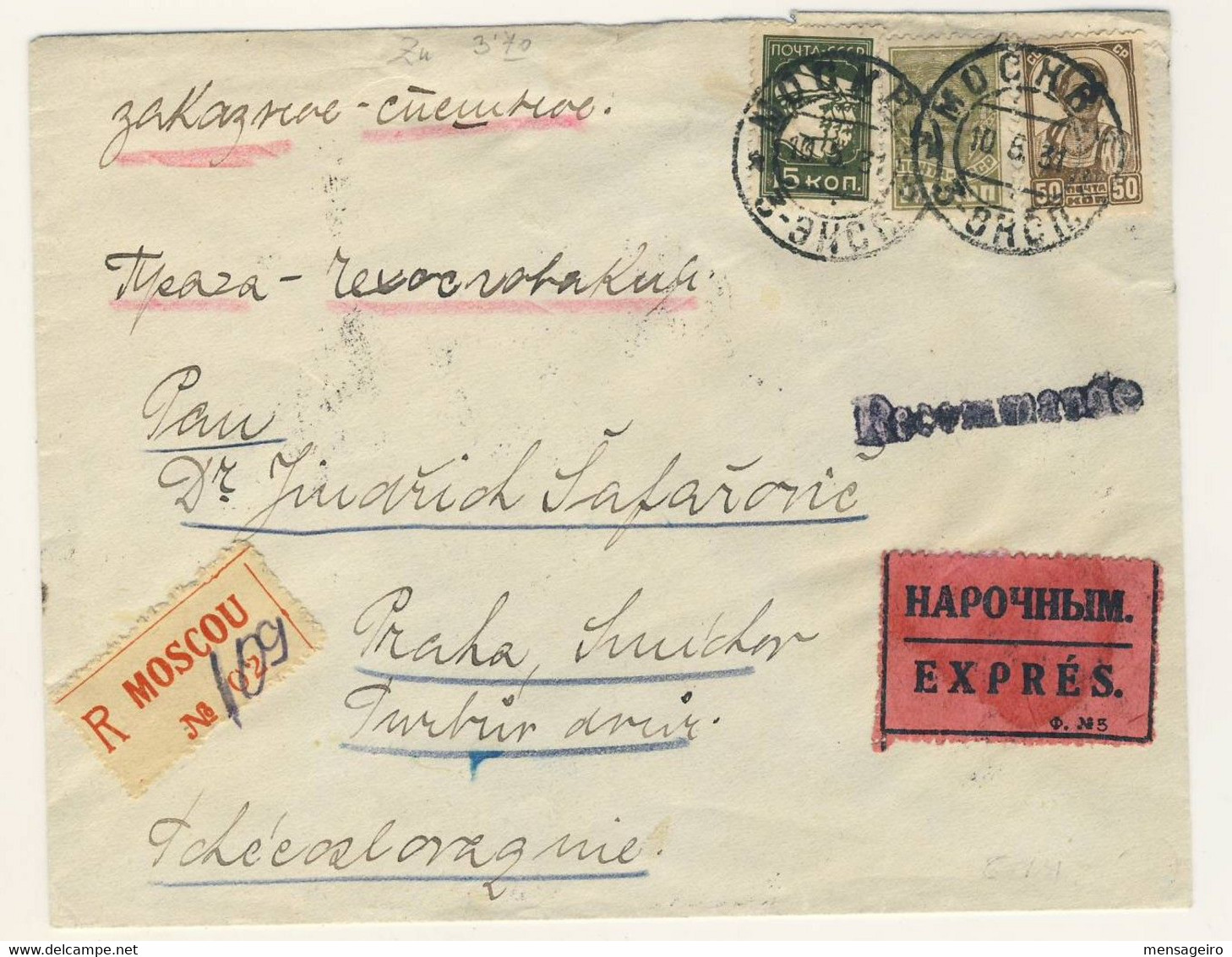 (C09) - RUSSIE -  EXPRES REGISTRED COVER  MOSCOU  => TCHECOSLOVAQUIE 1931 - Storia Postale