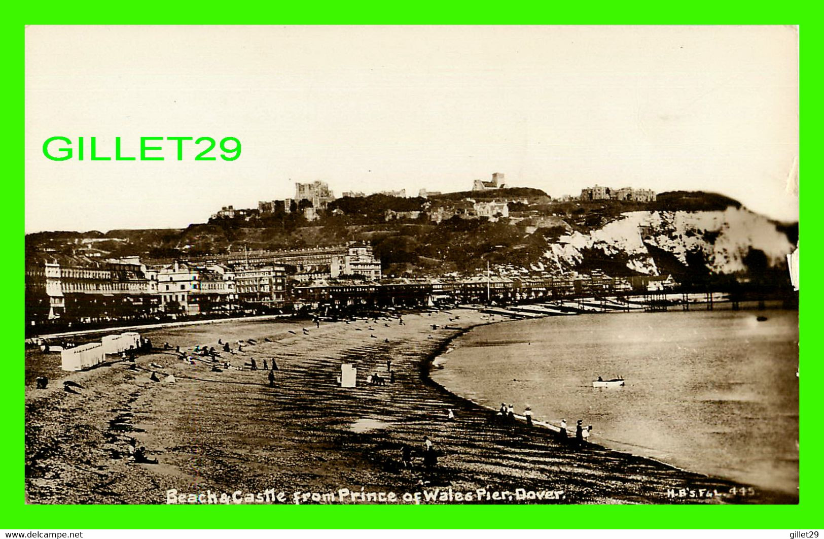 DOVER, UK - BEACH & CASTLE FROM PRINCE OF WALES PIER - ANIMATED WITH PEOPLES - H. B. F & L - REAL PHOTO POST CARD - - Dover