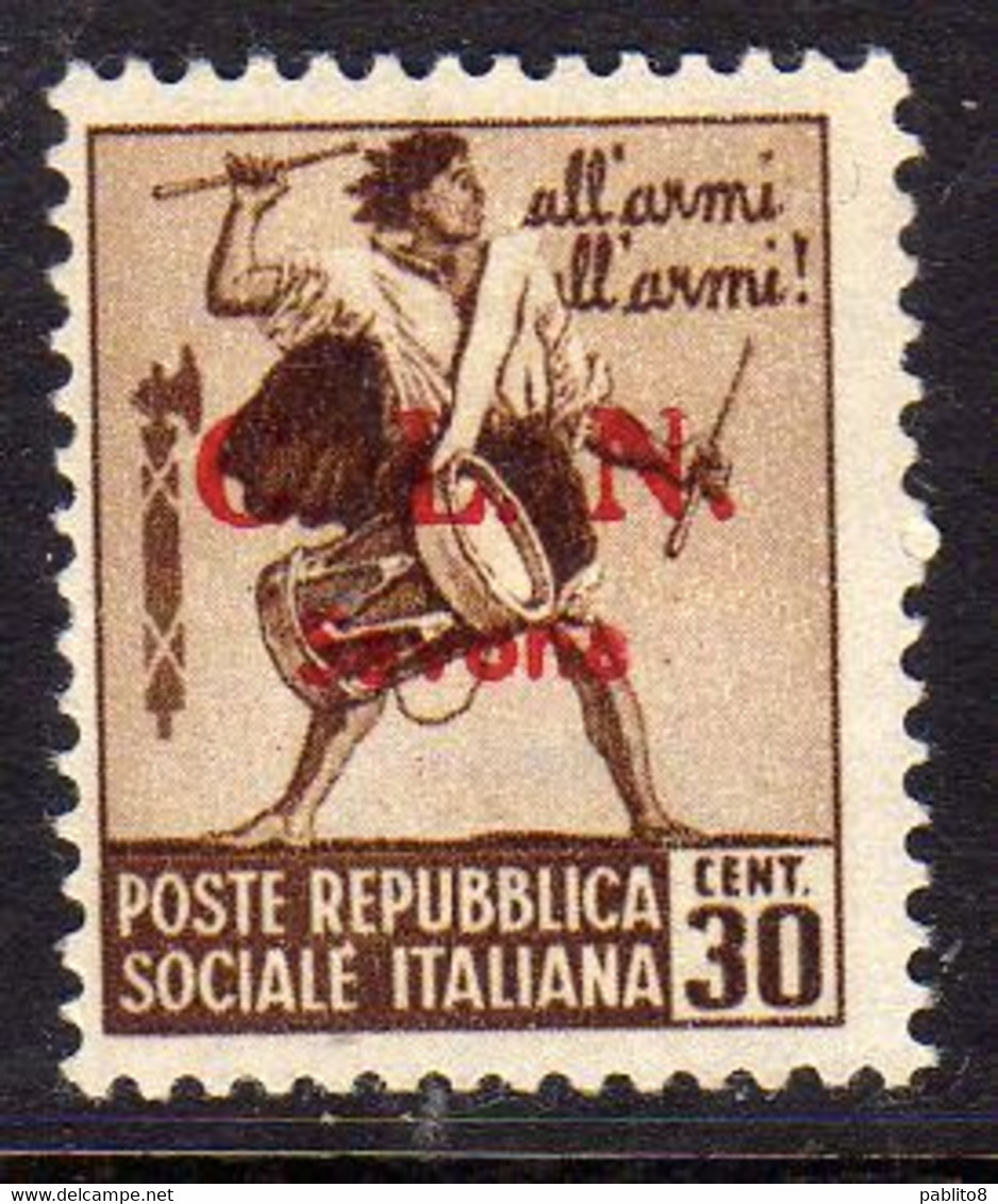 CLN SAVONA 1945 FILIGRANA CORONA CROWN WATERMARK TAMBURINI SOPRASTAMPATO D'ITALIA SURCHARGED CENT.30c MLH FIRMATO SIGNED - Nationales Befreiungskomitee