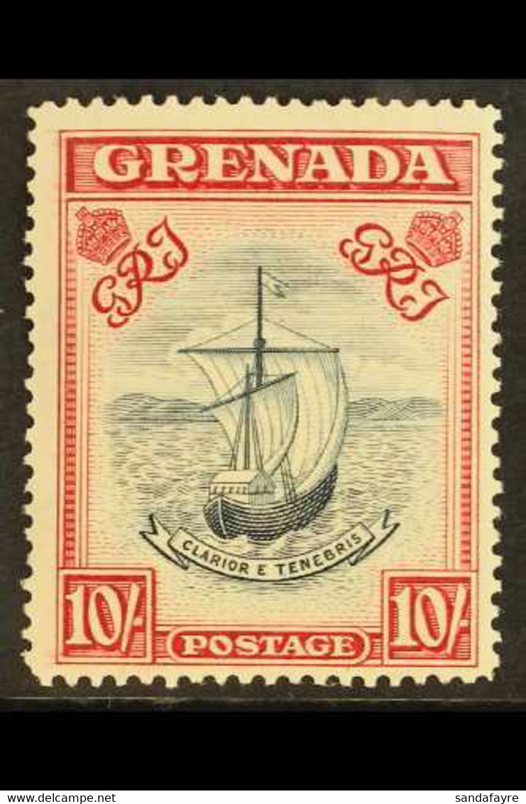 1938 10s Slate Blue And Brt Carmie, Narrow, SG 163b, VfM Cat £300 For More Images, Please Visit Http://www.sandafayre.co - Grenada (...-1974)