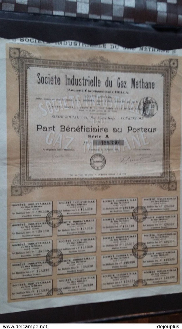 ACTION   SOCIETE  INDUSTRIELLE  DU  GAZ  METHANE  1909 - Electricidad & Gas