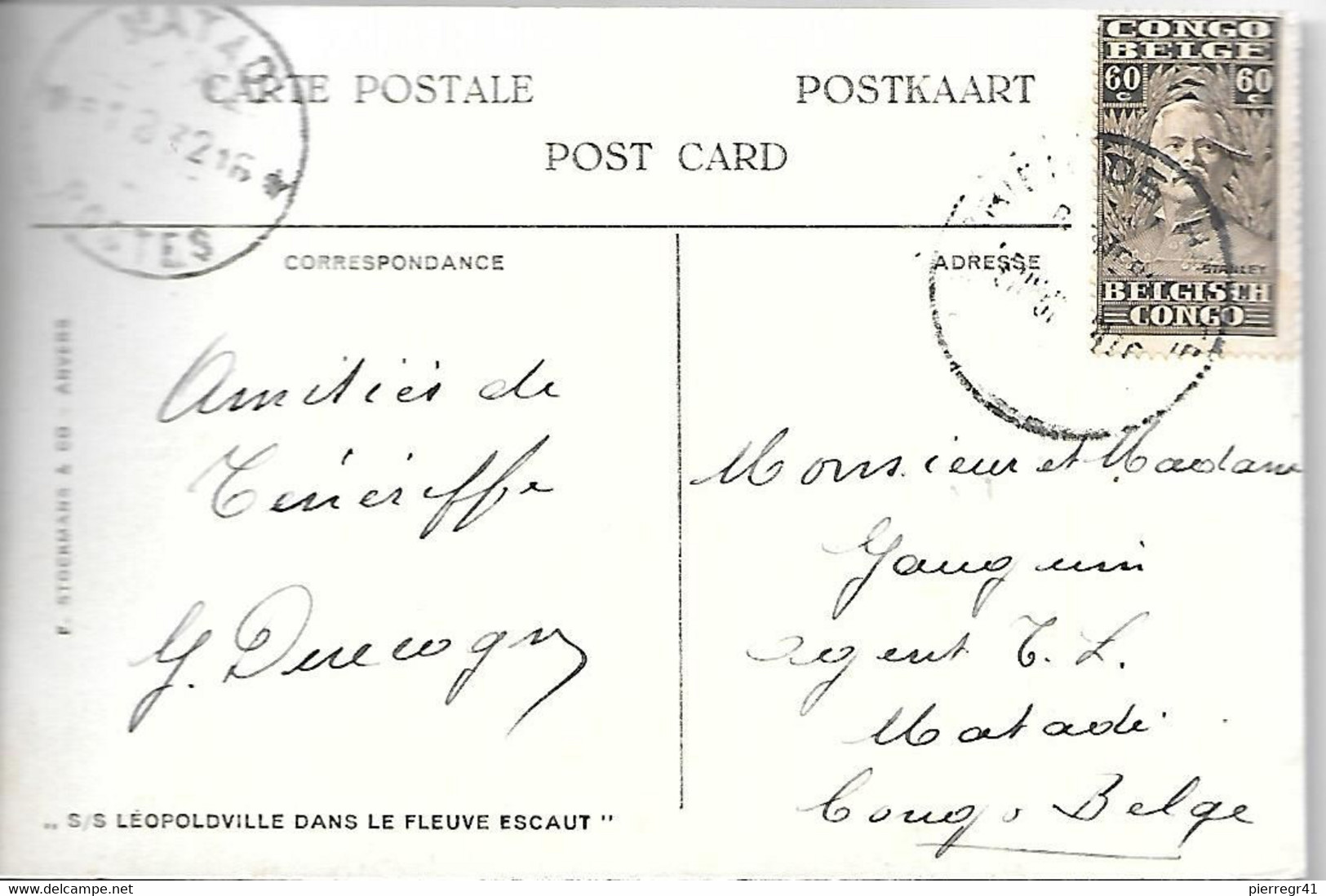 CPA-1932--PAQUEBOT-BELGE-S/S LEOPOLDVILLE- Dans Le Fleuve-Timbré Congo Belge-TBE/RARE - Piroscafi